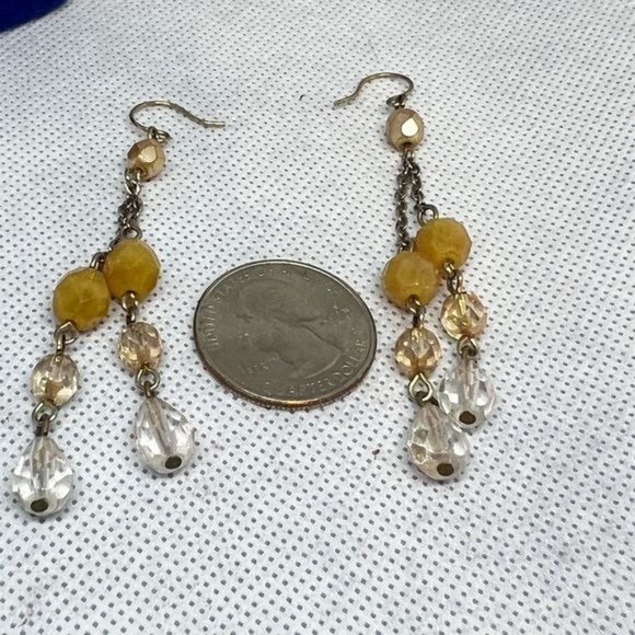 Dangle beaded earrings , double strand  gold and clear beads - Picture 3 of 3